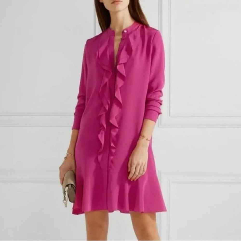 Tory Burch Jane Dress in Hibiscus Pink Silk Long Sleeves 4